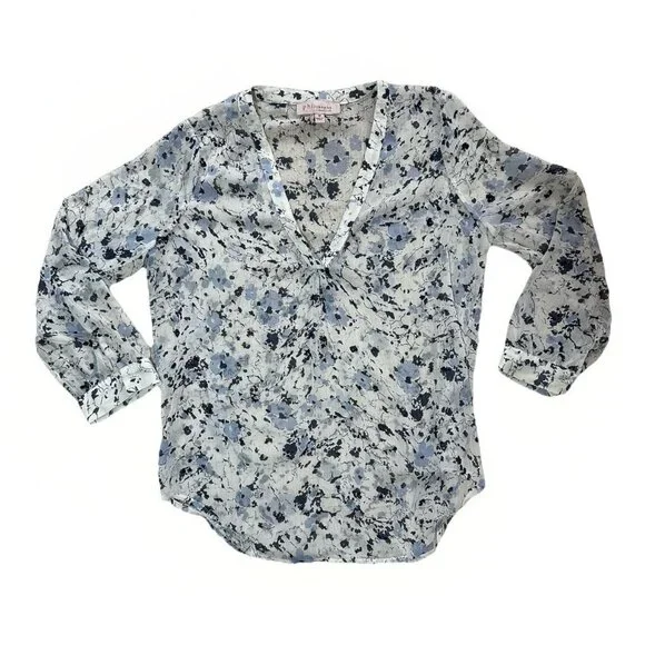 Philosophy Blouse Women’s Medium Sheer Floral White With Blue Flowers Sheer - Picture 8 of 14